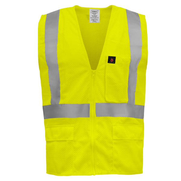 Ironwear 1284FR-LZ 5XL FR Poly Mesh Vest, Lime, Zip Front, High Visibility - OutdoorPowerDeals