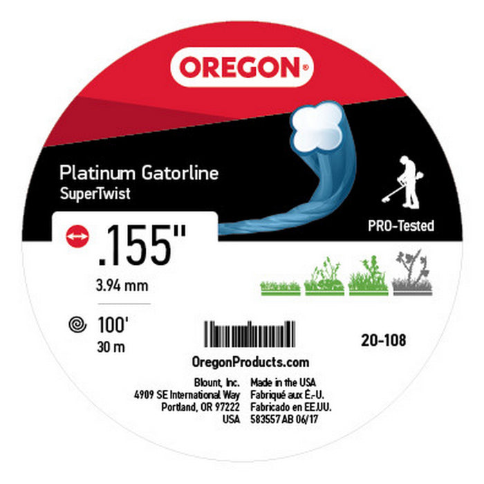 Oregon 20-108 Platinum Gatorline Supertwist Trimmer Line .155-Inch by 100-Foot Grey/Black