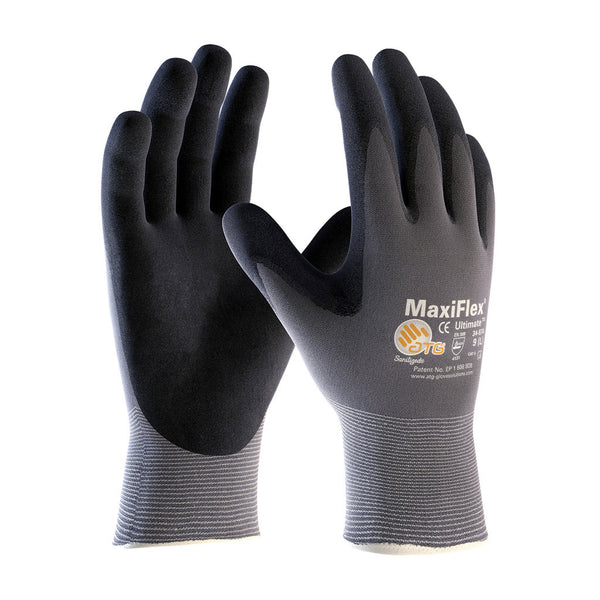 PIP G-Tek 34-874 Large Ultimate Nylon Nitrile Coated Work Gloves Black Seamless Knit - OutdoorPowerDeals