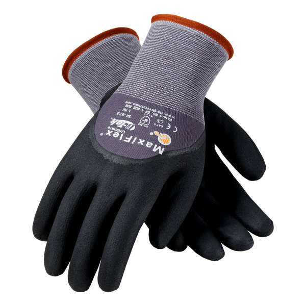 PIP G-Tek 34-874 Large Ultimate Nylon Nitrile Coated Work Gloves Black Seamless Knit