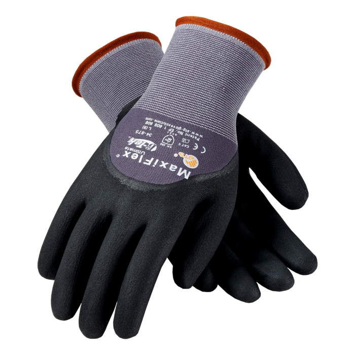 PIP G-Tek 34-874 Large Ultimate Nylon Nitrile Coated Work Gloves Black Seamless Knit