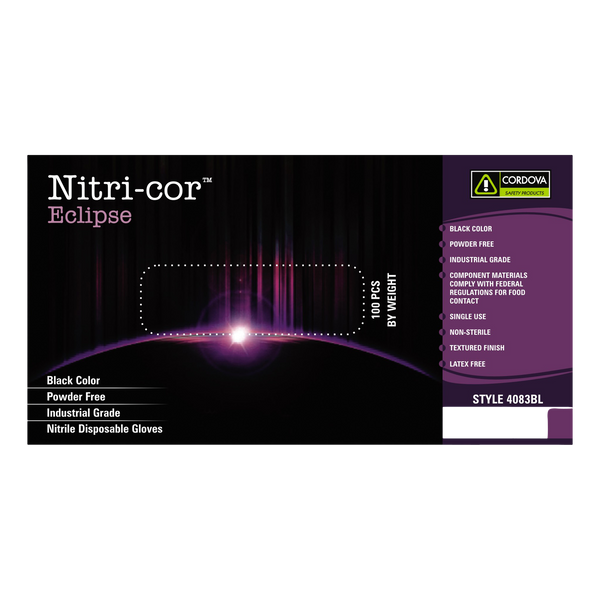 Cordova 4083BM Nitri-cor Eclipse Nitrile Gloves Black Medium Box of 100
