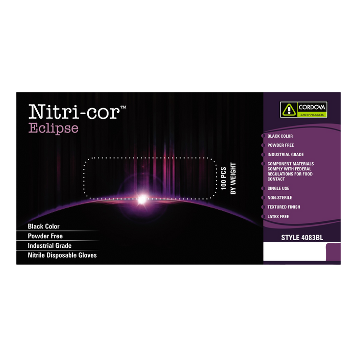 Cordova 4083BM Nitri-cor Eclipse Nitrile Gloves Black Medium Box of 100