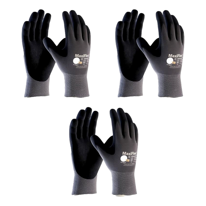 PIP 34-874 Large G-Tek Ultimate Nylon Nitrile Coated Work Gloves Black Seamless Knit PK of 3