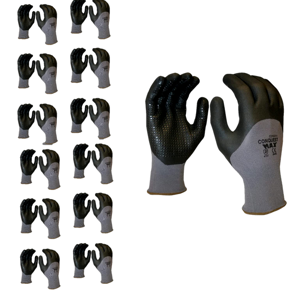 Cordova 6920M Conquest Max Gloves Medium Nylon/Nitrile Gray/Black Pack of 12