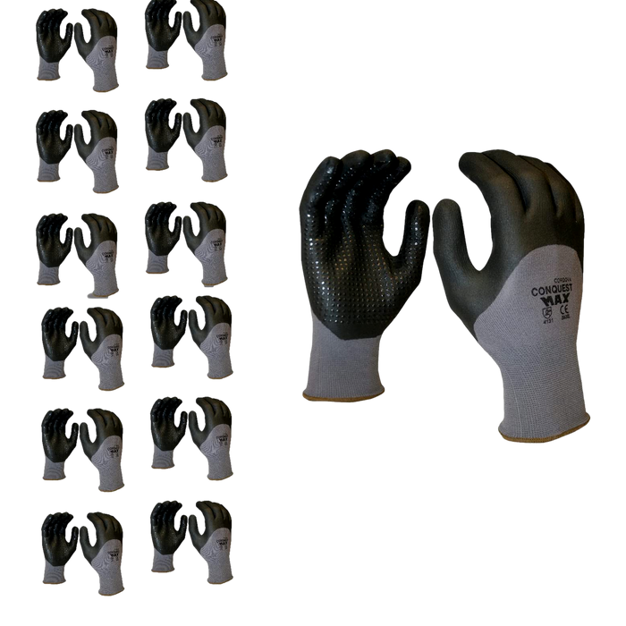 Cordova 6920M Conquest Max Gloves Medium Nylon/Nitrile Gray/Black Pack of 12