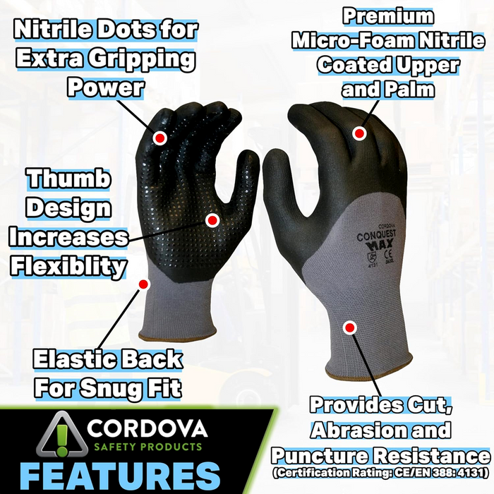 Cordova 6920-MD Conquest Gloves Medium Nylon/Nitrile Gray/Black