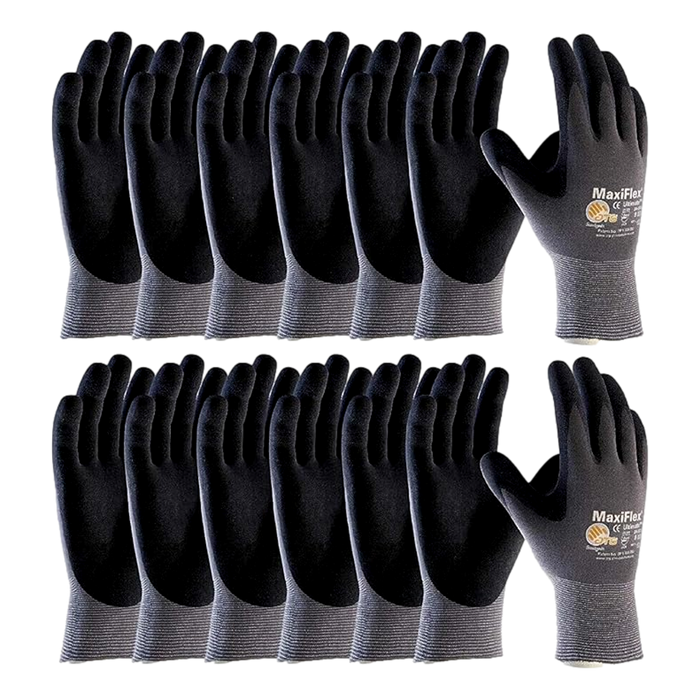MaxiFlex 34-874 Ultimate Gloves Black Nylon/Nitrile – Pack of 12 Medium Work Gloves