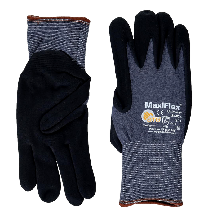 MaxiFlex 34-874 Ultimate Gloves Black Nylon/Nitrile – Industrial Work Gloves Medium