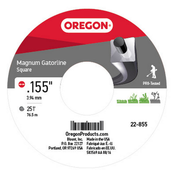 Oregon 22-855 HD Pro Magnum Gatorline Square String Trimmer Line .155-Inch Diameter 3-Pound Spool Gray