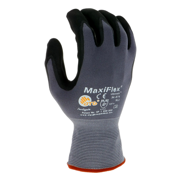 PIP G-Tek 34-874 Large Ultimate Nylon Nitrile Coated Work Gloves Black Seamless Knit