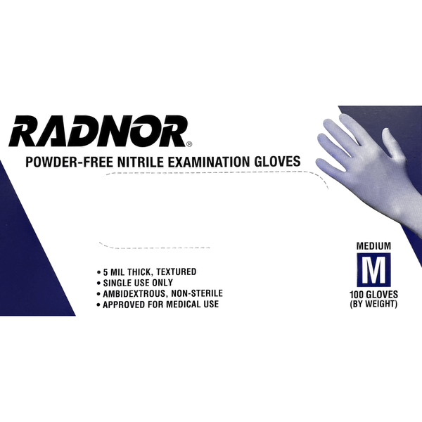 Radnor 64057294 8 Mil Nitrile Disposable Gloves, Blue, Medium, Box of 50