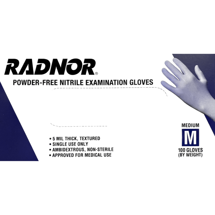 Radnor 64057294 8 Mil Nitrile Disposable Gloves, Blue, Medium, Box of 50