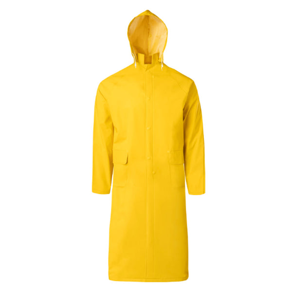 49" Yellow Raincoat with Corduroy Collar & Detachable Hood 9220-Y – Waterproof PVC Over Polyester