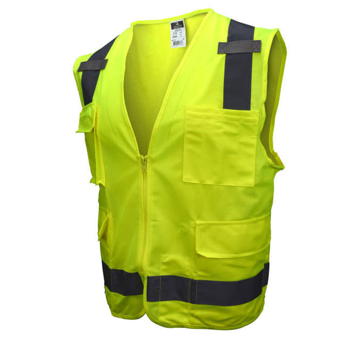 Radians SV7G Class 2 Hi-Viz Green Vest, Knit/Mesh, Zip Front