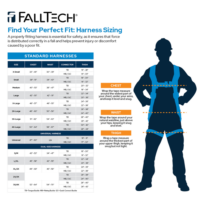 FallTech 8021 Large Full Body Belted Harness, 4 D-Rings - OutdoorPowerDeals