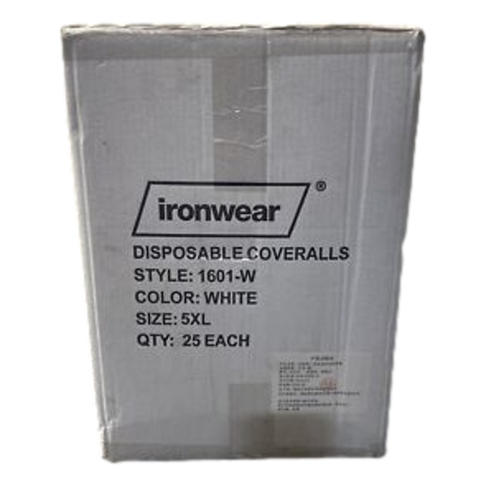 Ironwear 1601-W Flame Retardant Disposable Coveralls 3XL – 100% Polypropylene, Elastic Wrists/Ankles, Case of 25