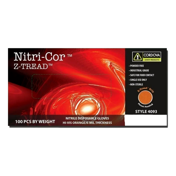 Cordova 4093 2XL Z-Tread Nitrile Gloves, 6 Mil Powder-Free Orange Box of 100 - OutdoorPowerDeals